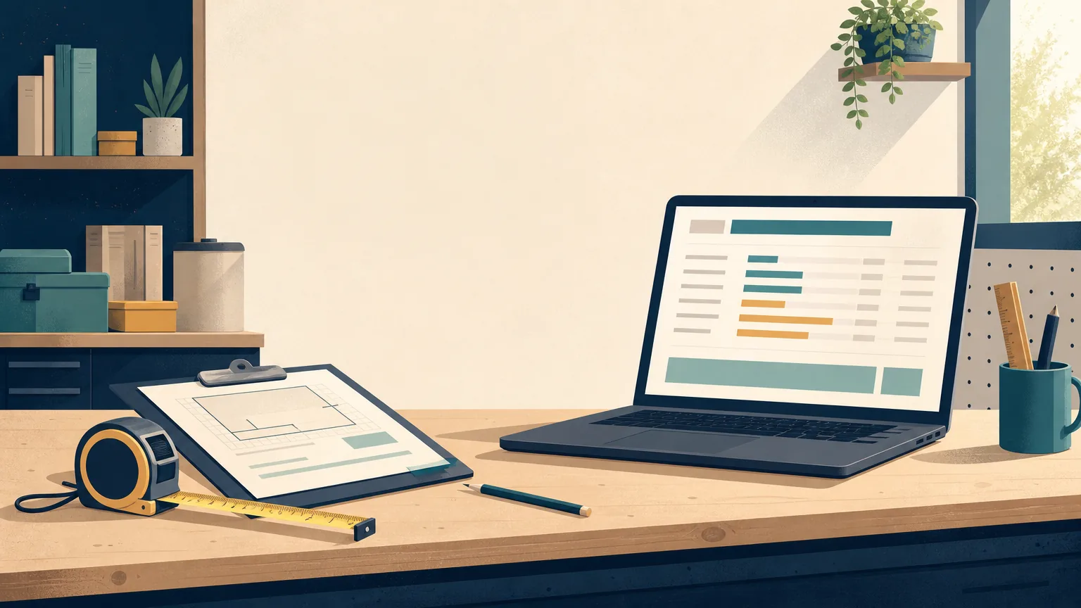 Illustration of a job quote being drafted from measurements