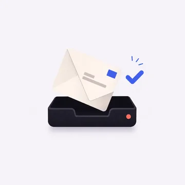 Illustration of a message arriving in a review tray, marked as read and answered