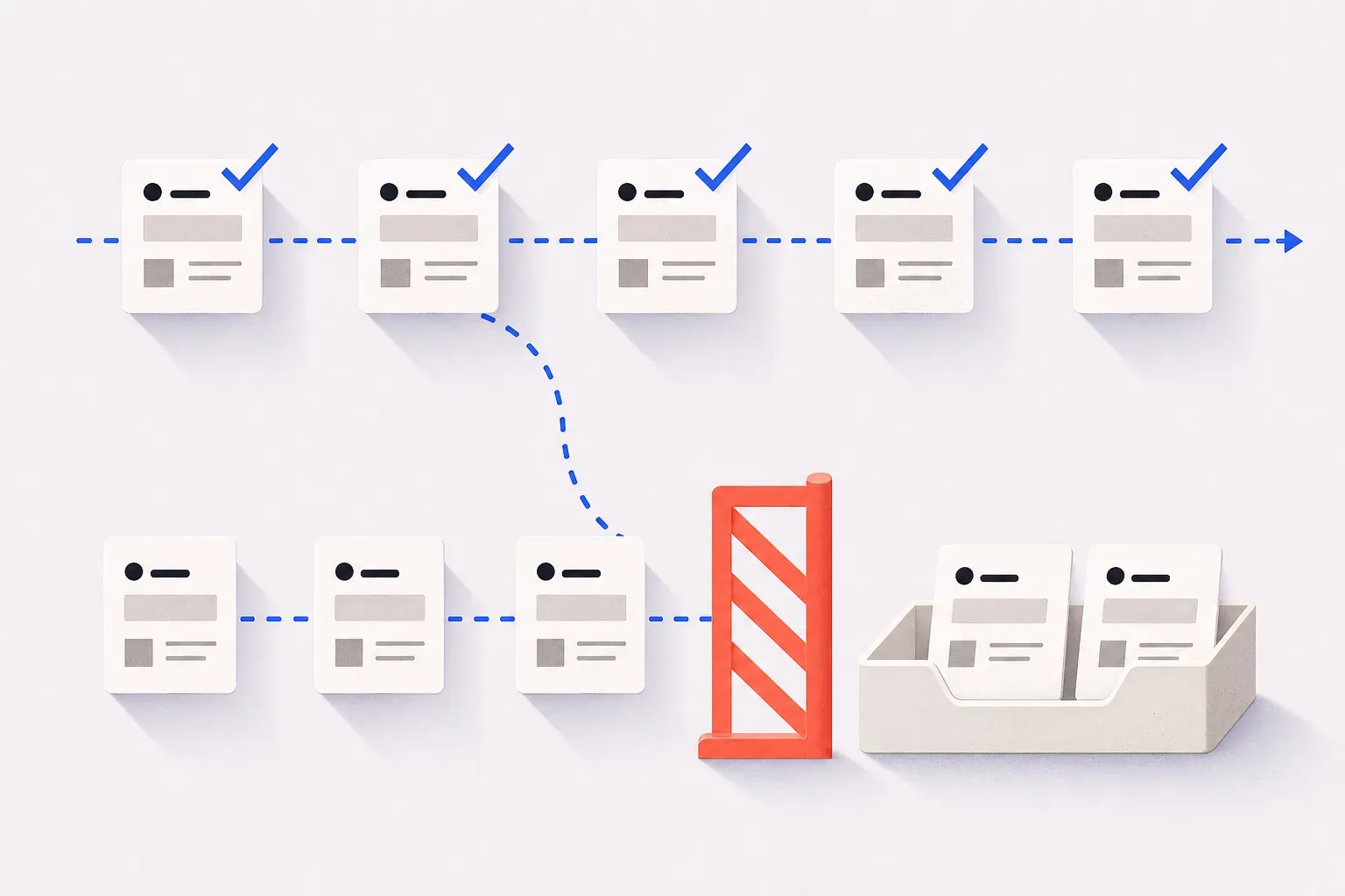 Business workflow showing AI work that remains under human review